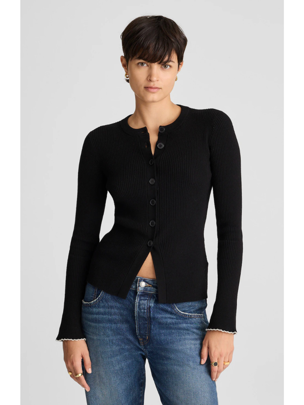 Madewell | NWT Whipstitched Longline Cardigan Merino Blend Black White | Sz S
